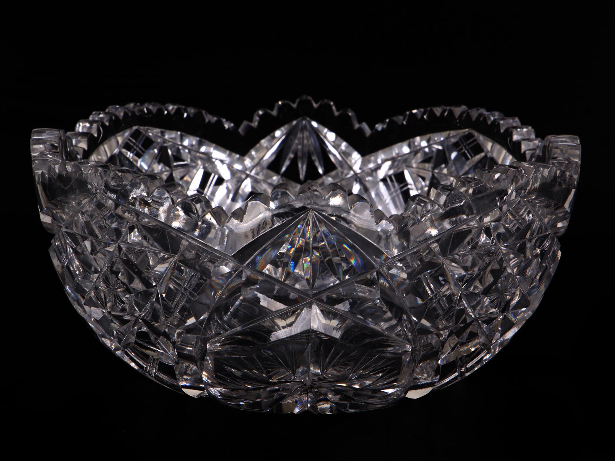 ANTIQUE AMERICAN CUT GLASS CRYSTAL BOWL PIC-0